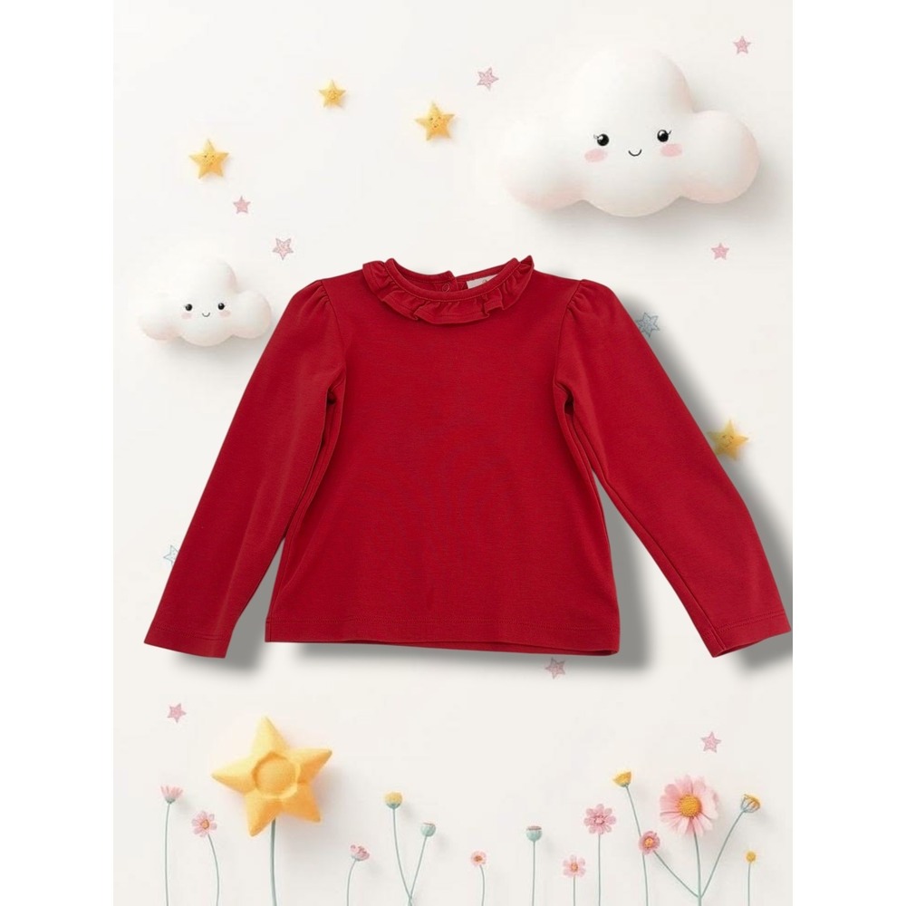 Beaufort Bonnet Co Ruffle Collar Long Sleeve Knit Top Red Baby Girl 12-18M